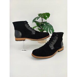 Crevo Men's Neal Black Leather Zipper & Laces Boots Size 12 US